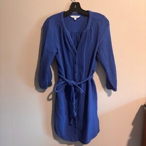 LIVERPOOL Blue Button-Front Gauze Shirt Dress Size S with pockets
